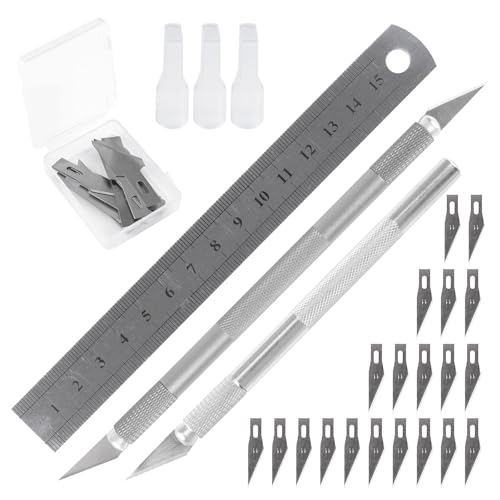 WANDIC 1 Set Precision Carving Knife Set, Stainless Steel Hobby Knife with 24PCS Blades & 15cm Metal Ruler Craft Cutting Tools for Scrapbooking Stencil Paper Art and Vinyl Craft Project
