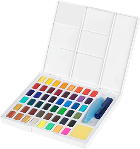 Faber-Castell Portable Watercolor Palette Paint Set - 48 Water Colors in Half Pans with Mixing Palette and Painting Accessories (Travel Watercolor Brush and Sponge) - size: 1 Count (Pack of 1)