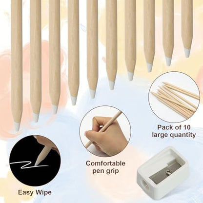 White Chalk Pencil 10 PCS for Drawing, Sketching, Shading, Blending
