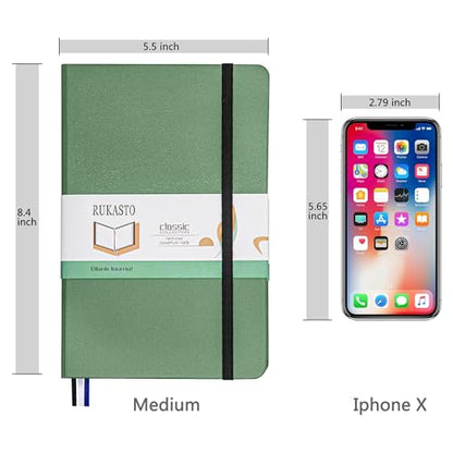 Hardcover Notebook Blank Journal Sketchbook for Drawing, Medium 5.5 by 8.4 Inch, 100 GSM Thick Paper (Green, Plain) - color: Green