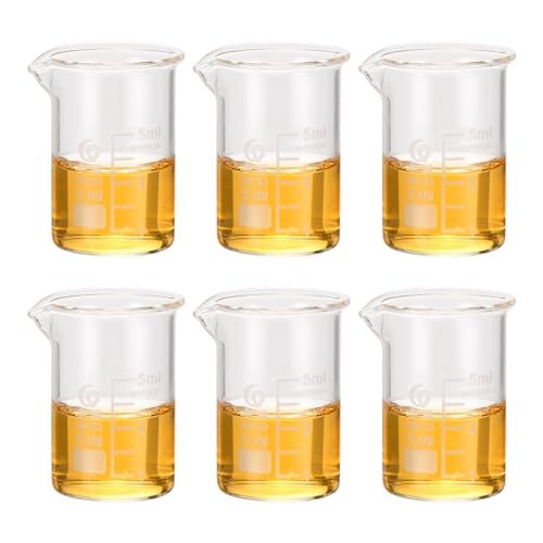 PATIKIL 5ml Low Form Glass Beaker, 6Pcs 3.3 Borosilicate Glass Beakers Graduated Measuring Cup with Spout for Lab Experiment, Cooking and Baking, Clear - size: 5ml
