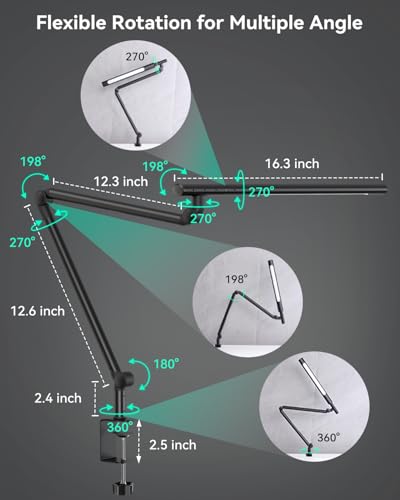 LED Desk Lamp with Clamp, 18W Architect Desk Lamp with Dual Light, Flexible 3 Sections Swing Arm, with RGB Light, with Remote, with Sensor Switch, Stepless Dimming, 4 Color Mode & 5 Brightness - color: RGB Dual Lamp