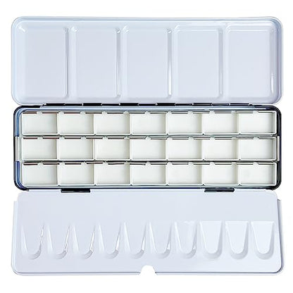 FCLUB Empty Watercolor Palette Paint Tin with 21Pcs Watercolor Full Pans | Medium Metal Watercolor Palette, Empty 3ML Full Pans, Folding Paint Tray with Lid, Paint Refills, Color Mixing, Art Painting - style: Tin Box with 21 Full Pans