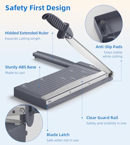 Firbon 12" Guillotine Paper Cutter with Hidden Ruler, Compact Paper Trimmer | 12-Sheet Capacity | Gray | Dual Scales | Paper, Cardstock & Photo Trimming | Scrapbooking Crafts | Office, Home & Studio Use - color: Gray
