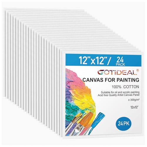 Canvas for Painting, 24pcs 12x12 Primed Bulk Painting Canvas Board | for Kids and Adults, White Blank Canvas Panels for Acrylic Paint, Oil, Pour Art Supplies - size: 12x12 inch