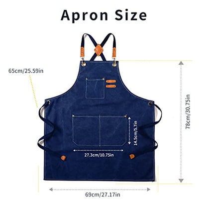 Tosewever Canvas Cross Back Chef Cotton Aprons for Men Women with Large Pockets - color: Blue