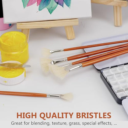 DUGATO Hog Hair Fan Paint Brush Set, 7-Piece Long Handle Brushes | Comfortable Wood Handle for Ceramic Pottery Glazing & Painting, Ideal for Acrylic & Oil, Smooth Blending & Texture Effects - size: 7pcs Fan Brushes