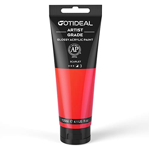 GOTIDEAL Acrylic Paint Scarlet Red Tubes(120ml, 4.1 oz) | Non Toxic, Non Fading, Rich Pigments,for Painters, Adults & Kids,Ideal for Canvas Wood Clay Fabric Ceramic Craft Supplies - color: Scarlet, style: Regular