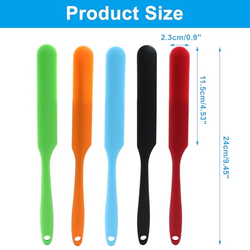 5Pcs Silica Gel Jar Scraper Spatulas, Green/Orange/Red/Blue/Black | 9.45 Inch, Cake Cream Butter Spatulas, Non-Stick Silicon Rubber, Long Handle - color: Green/Orange/Red/Blue/Black
