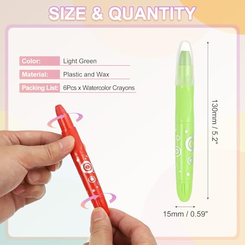 PATIKIL Watercolor Gel Crayon, 6Pcs Washable Twist Crayons for Coloring, Drawing, Painting, Light Green (5.2x0.59) - color: Light Green