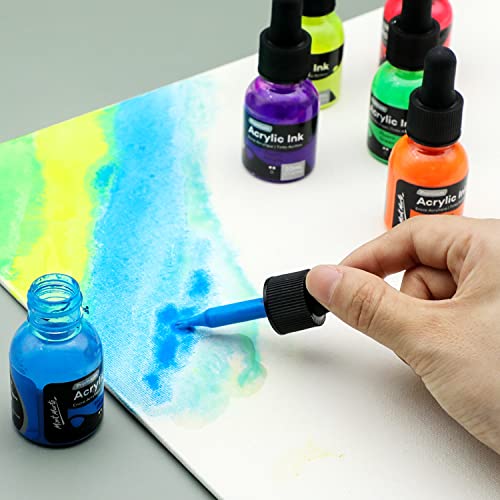Mont Marte Acrylic Ink Premium 6pc x 20ml (0.7 US fl.oz), Acrylic Inks for Artists, Fluoro Colors, Ideal for Air Brush, Pouring Art, Scrapbooking, Ink Drawing, Mixed Media - color: Fluoro 6pc, size: 0.7 fl oz