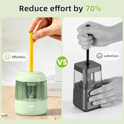 deli Electric Pencil Sharpener, Battery Operated, 6.5–8mm for Classroom | Battery Electric Pencil Sharpener, Durable Blade 5000+ Sharpen, Fits 6.5-8mm Pencils Classroom Kids Home - color: Green