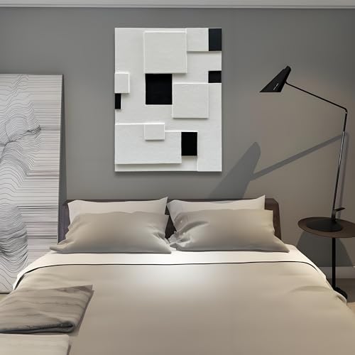 Art Hand-Painted Modern Minimalist Black and White Abstract Art Oil Painting Canvas Wall Deco Art Painting 40x28 inches - color: Yi104