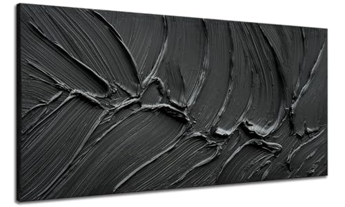 zoinart 3D Textured Black Wall Art Minimalist Oil Painting, Modern Contemporary Art 24x48 Inches Abstract Black Wall Decor for Living Room Bedroom Office - color: BL-070