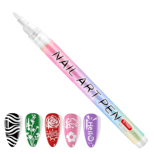 Kalolary 1PCS White Nail Art Pens 0.7mm Nail Polish Pens Quick Dry - color: White