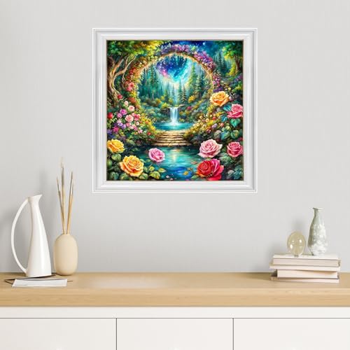 TYPUSOK Landscape Diamond Art Kits for Adults,Round Full Drill 5D Diamond Painting Kits for Beginners,Waterfall DIY Diamond Dots Pictures Gem Art Kit,Home Wall Decor 13.78x13.78in - color: Landscape