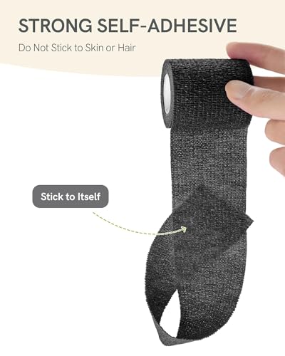 FriCARE Self Adhesive Bandage Wrap, Medical Tape in First Aid Kit, Black | Elastic Cohesive Bandages for Sports/Vet/Wrist Ankle Wounds, 2 Inches X 5 Yards, Latex-free 6 Rolls - color: Black