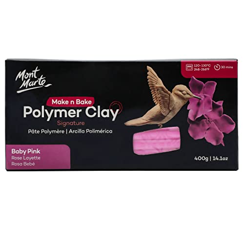 Mont Marte Make n Bake Polymer Clay Signature Baby Pink 400g (14.1oz) Block, Bake in Oven, Soft and Smooth, Sculpting, Craft, DIY Décor, Jewelry - color: Baby Pink, size: 14.1oz
