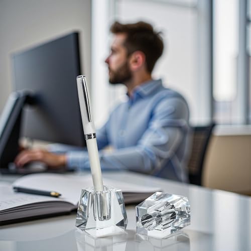 2-Pack Crystal Single Pen Holder for Desk, 1.8" Fancy Fountain Pen Stand - style: Trapezoid