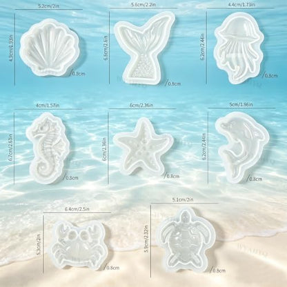 8Pcs Ocean Sea Animal Silicone Epoxy Resin Molds | Jewelry Pendants Keychains Bag Charms