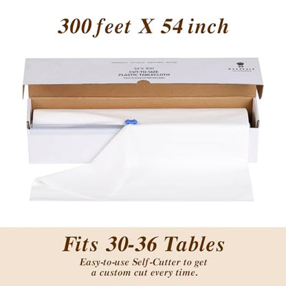 Goodluck 54 Inch X 300 Feet Plastic Table Cloths with Cutter Box, White Disposable Table Cover Roll, Plastic Tablecloth for Party, Banquet, Wedding, Birthday, Anniversary - color: White, size: 15.4" x 5.5" (Rectangular)