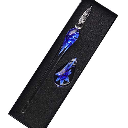 Crystal Glass Intarsia Dip Pen Fountain Pen Kit Vintage Calligraphy Signatures Pen, Dark Blue - color: Dark Blue