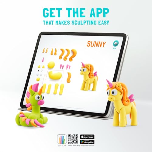 Hey Clay - Modelling Air-Dry Clay with Fun Interactive App - Sparky, Series Rainbow Unicorns, 3 cans - color: Sparky