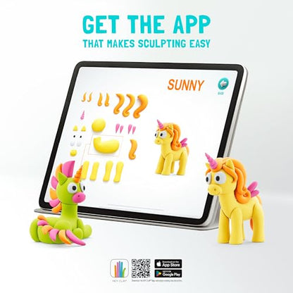 Hey Clay - Modelling Air-Dry Clay with Fun Interactive App - Sparky, Series Rainbow Unicorns, 3 cans - color: Sparky