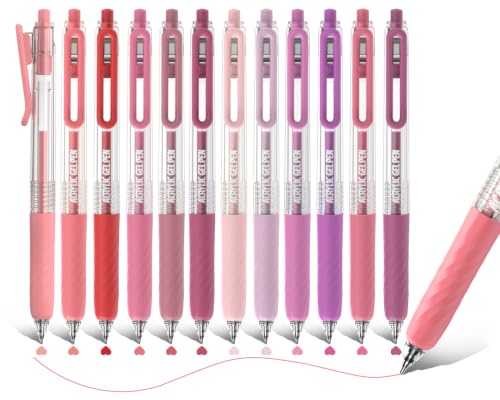 Acrylic Gel Pens for Coloring, 12 Red Colors Set | 0.7mm Tip , Retractable Colored Pens, Perfect for Coloring, Writing, Drawing, Journaling, Note Taking, Black & White Paper - color: Red
