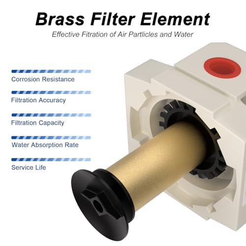 AIRZOE 1/2" NPT Air Dryer for Compressor - Air Compressor Water Separator AF4000-04,Semi-Auto Drain,5 Micron Brass Element, Poly Bowl - size: 1/2" NPT