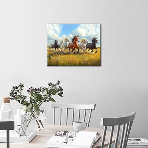 TUMOVO Adult Paint by Number Kits Wild Horse Herd DIY Relaxing Art Project | Horse Running Landscape Painting on Canvas with Acrylic Paints and 3 Brushes, Easy DIY Project for Art Lovers, 16x20 Inch - color: Horse