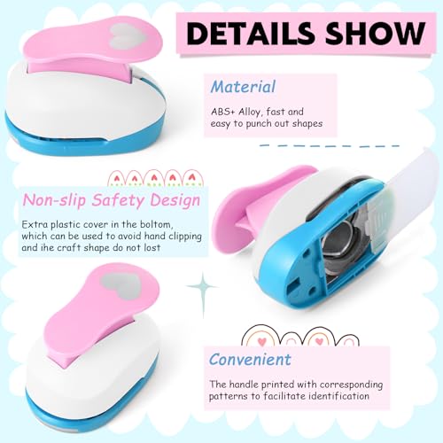 CHENGU Hole Punches 6 Shapes with Cardstock for Kids,Multiple Styles,2 Inch | Paper Punchers Ideal for Scrapbooking Card Making, Star Heart Circle Flower Shapes, Safe Design, Classroom Craft Supplies - size: 2 Inch, style: Multiple styles