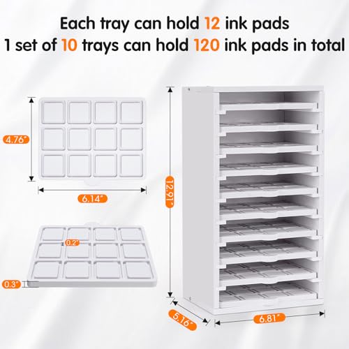 Ink Pad Trays Organizer Rack 10 Slots Ink Pad Storage | Mini Size Stamp Ink Pad Storage Organizer Pad Storage Rack with 10 Tray, 1 Tray Holds 12 Inkpad, All of 10 Trays Holds 120 - size: Ink Pad Trays and Rack