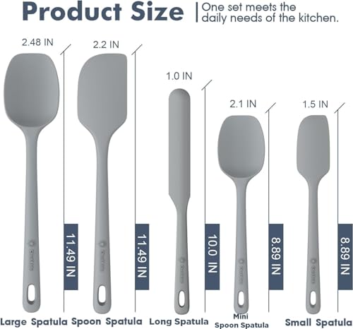 ChefAide 5 Pieces Silicone Spatula Set, Food Grade Rubber Spatula, Upgrade Strong Handle with Ergonomic Grip, Heat Resistant Up to 600°F for Nonstick Cookware, Cooking - color: Gray, size: 5 pieces