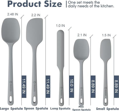 ChefAide 5 Pieces Silicone Spatula Set, Food Grade Rubber Spatula, Upgrade Strong Handle with Ergonomic Grip, Heat Resistant Up to 600°F for Nonstick Cookware, Cooking - color: Gray, size: 5 pieces