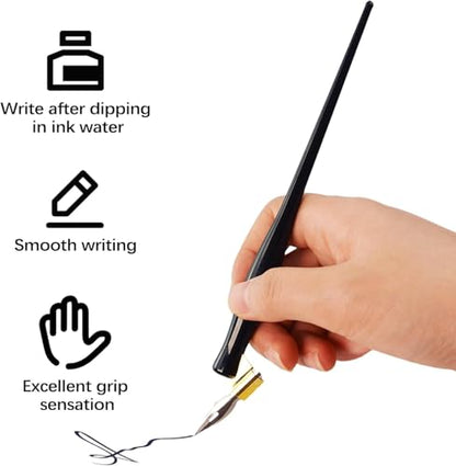 Flylin 2PCS Oblique Calligraphy Pen, 2-in-1 Drawing Pen Holder | Calligraphy writing tool, Dual use paint sketch pen, Removable Multi-Fit Brass Flange, 6.5 Inch Plastic Dip Pen Holder