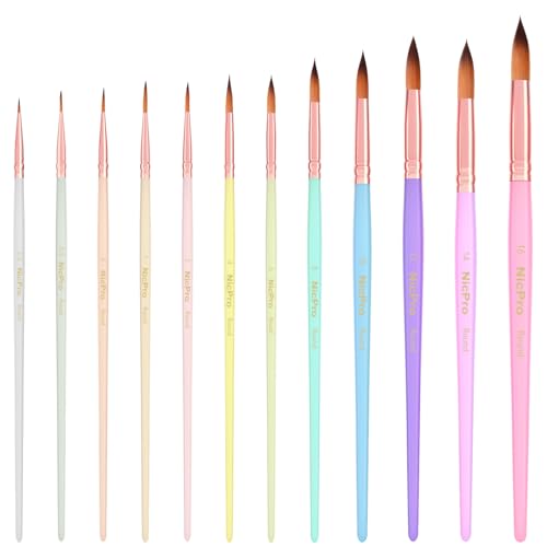 Nicpro 12pcs Round Watercolor Brushes, Aesthetic Pastel Paint Brush Set - color: Pastel, size: 12 PCS