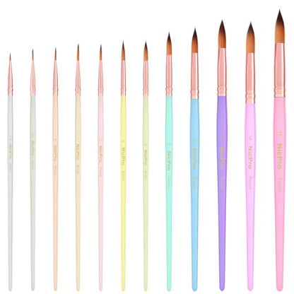 Nicpro 12pcs Round Watercolor Brushes, Aesthetic Pastel Paint Brush Set - color: Pastel, size: 12 PCS