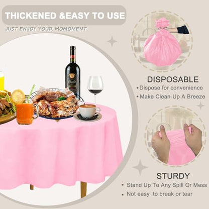 D&Z 6 Pack Pink Disposable Plastic Tablecloth, 84" Round Table Cover - color: Pink, size: 6 Pack 84" Round