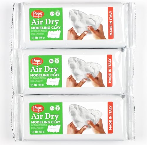 Pepy Premium European Air Dry Modeling Clay White 3 Pack 1.1 lb Bars, 3.3 lbs Total, Easy to Use Air-Hardening Clay for Classroom and Montessori Sculpting and Crafts Projects - color: White, size: 3.3 Lbs