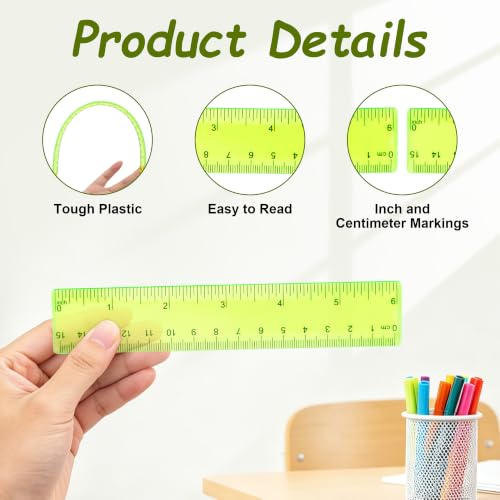 Plastic Clear Ruler Math Set - 6'' 12'' Transparent Straight Ruler, 4'' 6'' Protractor, 30/60 & 45/90 Triangle Ruler, Geometry Math Measuring Tool for School Home Office Drawing Teachers Kids Yellow - color: Yellow