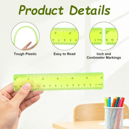 Plastic Clear Ruler Math Set - 6'' 12'' Transparent Straight Ruler, 4'' 6'' Protractor, 30/60 & 45/90 Triangle Ruler, Geometry Math Measuring Tool for School Home Office Drawing Teachers Kids Yellow - color: Yellow