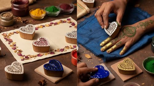 Stylish Romantic Five Hearts Wooden Blocks Stamps for Printing on Textiles, Pottery Crafts,Henna, Scrapbooking (Set of 5) - size: Pack # 104