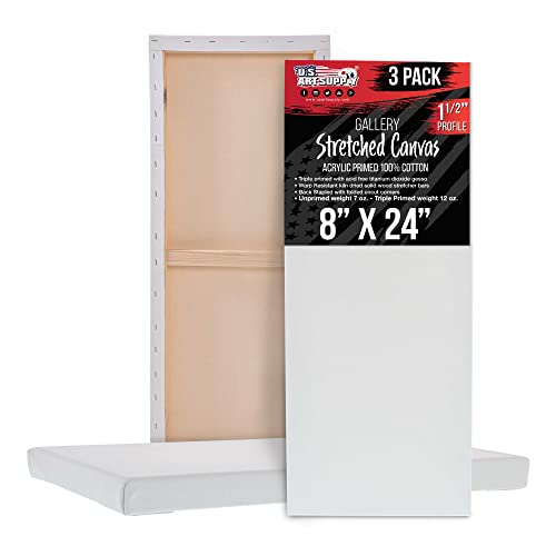U.S. Art Supply 8"x24" Stretched Canvas for Painting, Gallery Depth 3-Pack - size: 8" x 24"