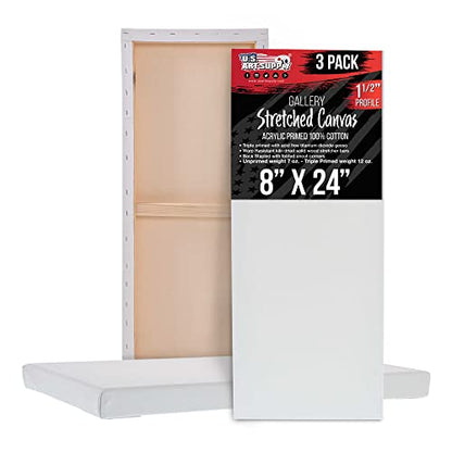 U.S. Art Supply 8"x24" Stretched Canvas for Painting, Gallery Depth 3-Pack - size: 8" x 24"