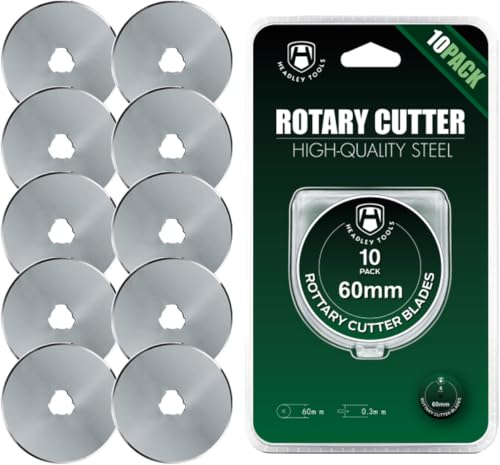 HEADLEY TOOLS 60mm Rotary Cutter Blades 10 Pack Fits Olfa, Fiskars, Replacement Rotary Blade for Arts Crafts Quilting Scrapbooking Sewing, Sharp and Durable - size: 60mm 10pcs