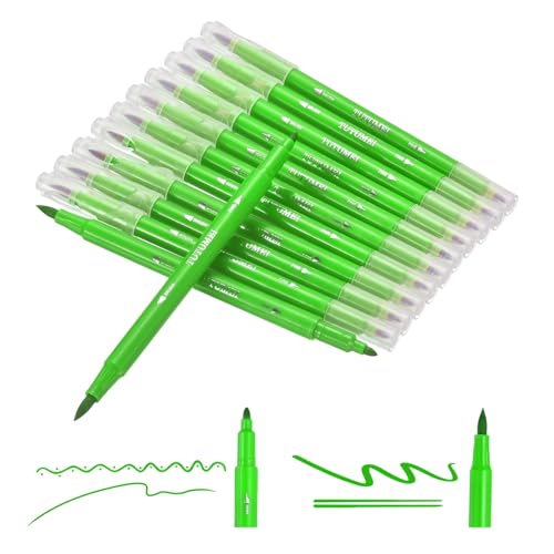 PATIKIL 12 Pack Dual Markers Brush Pens, Grass Green Double Tip Colored Pen Coloring Marker Set Supplies for Adults Coloring Books Note Taking Writing Calligraphy Drawing Sketching - color: Grass Green