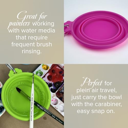 Silver Brush Limited Silver Essentials Brush Water Bowl, 1200ml/40.6oz | 2 Pack, Watercolor, Watermedia, Round, Reusable Artist Water Cup, Collapsible, With Carabiner Clip, Leak-proof, Silicone - size: 1200ml