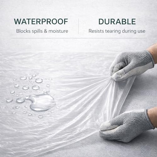 Plastic Drop Cloths for Painting 12 x 9 ft [6 Pack] – Waterproof Paint Drop Cloth, Plastic Sheets Floor Cover, Disposable Tarp for Furniture Protection, Remodeling and Moving - size: 6 Pack - 9x12