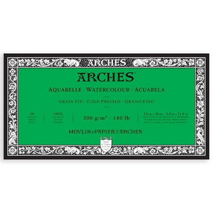 Arches Aquarelle Watercolor Block, Cold Pressed, 140lb/300gsm, 20 Sheet, 5.9x11.8 inch, Arches Watercolor Paper 100% Cotton